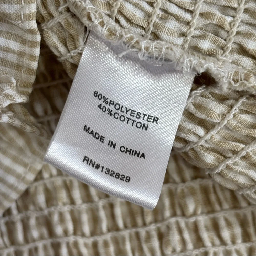 Superdown Revolve Womens Smocked Puff Sleeve Gingham Top Size Large White Tan